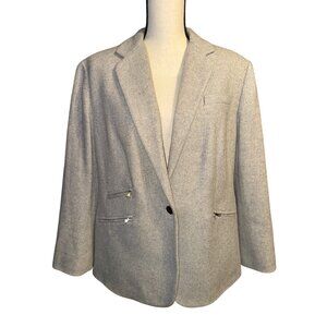 Lauren Ralph Lauren Grey Wool Blazer Zippers Single Button Blended Lined Size16W
